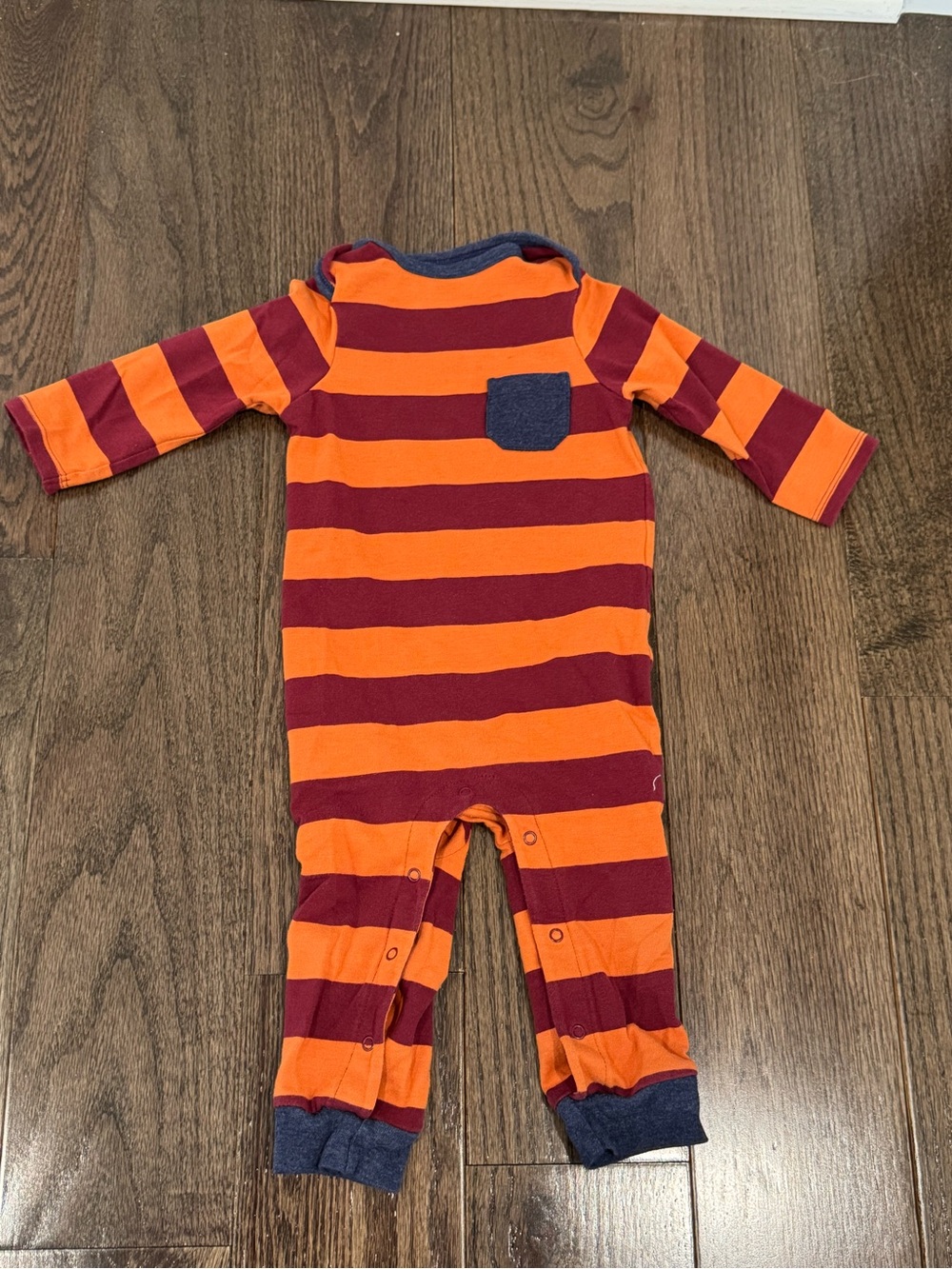 Cat & Jack Orange and Maroon Striped One-Piece with Navy Pocket